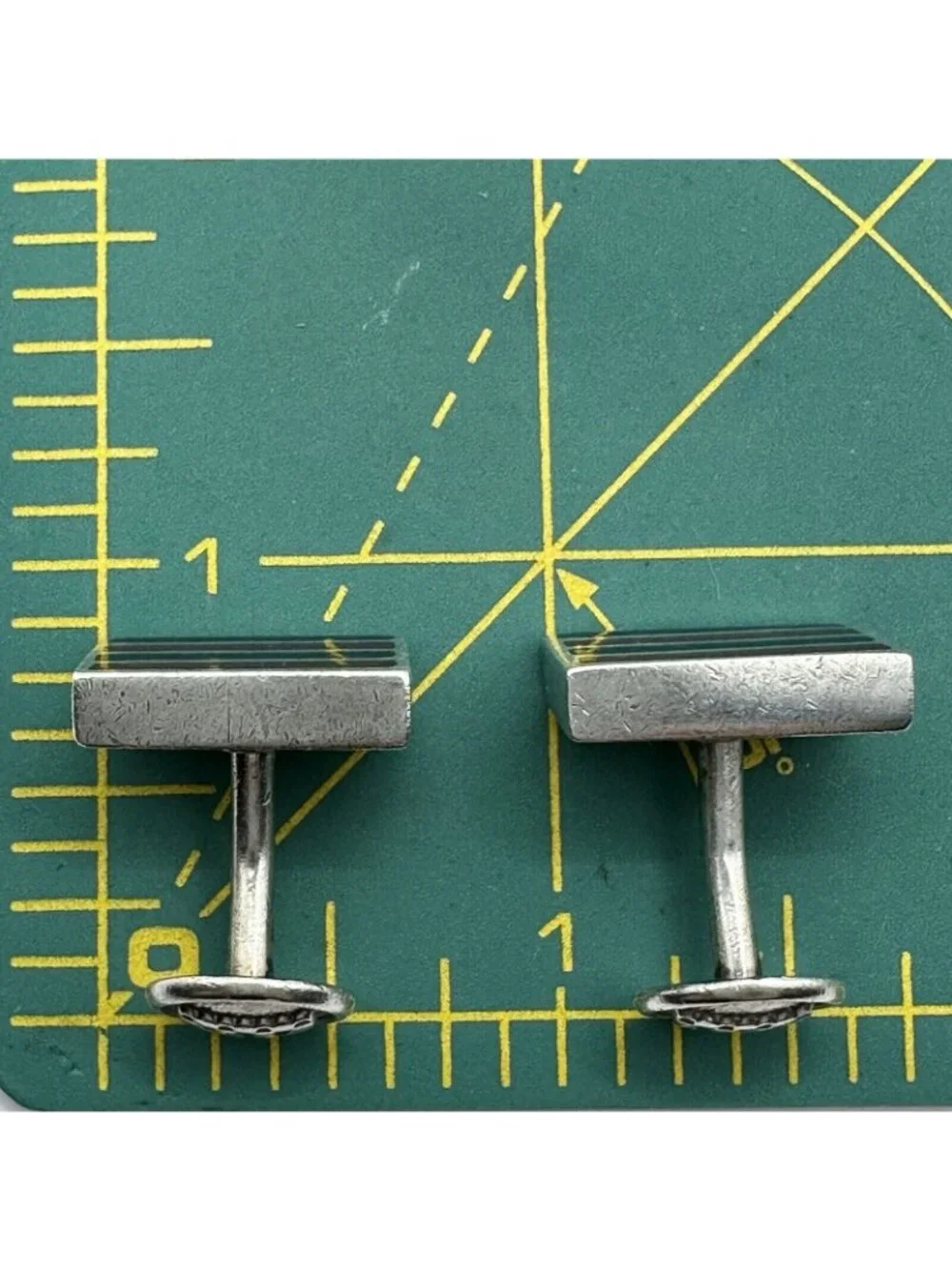Blue Red Enamel Stripe Cufflinks Designed Signed Sterling Silver Unique Fix Back